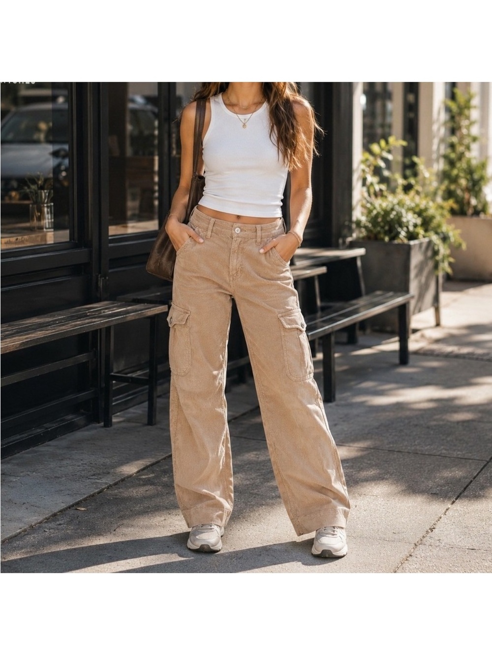 American Eagle Super High Rise Baggy Cargo Corduroy Wide Leg Pants Size 10